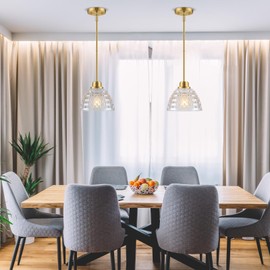 Fivemengo 2 Pack Glass Pendant Lights Kitchen Island 8.7 Inches Modern Gold Glass Pendant Light Fixtures Brass Hanging Lighting for Kitchen Over Sink Dining Room Bedroom E26