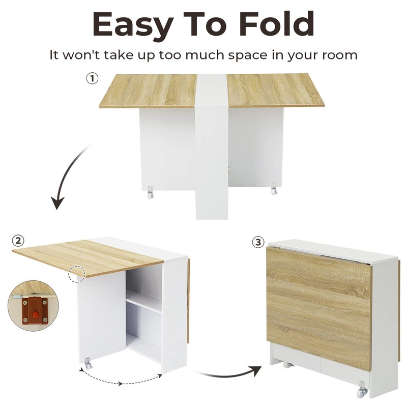 Tiptiper Folding Dining, Versatile Dinner Table with 6 Wheels and