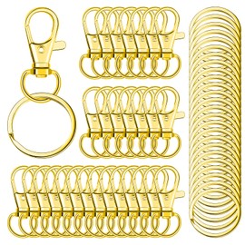 120 Argollas para Llaveros y Ganchos Giratorios, Aros para Llaveros Acero Inoxidable, Broches para Hacer Llaveros, Anillos de Metal para DIY Manualidades y Bisutería (60 Ganchos + 60 Llaveros) (Oro)