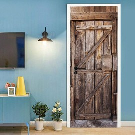 3D Door Stickers Murals Peel and Stick - Wooden Door - Wallpaper Self-Adhesive Decals Removable PVC Waterproof Poster for Bedroom Living Room Decoration 30.3"x78.7"