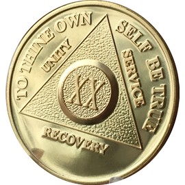 Xingcolo 20 Year 24K Gold Plated AA (Alcoholics Anonymous) - Sober / Sobriety / Birthday / Anniversary / Recovery / Medallion / Coin / Chip