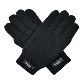 BRUCERIVER Men Pure Wool Knit Gloves with Thinsulate Lining and Elastic Rib Cuff Size XXL (True Black)