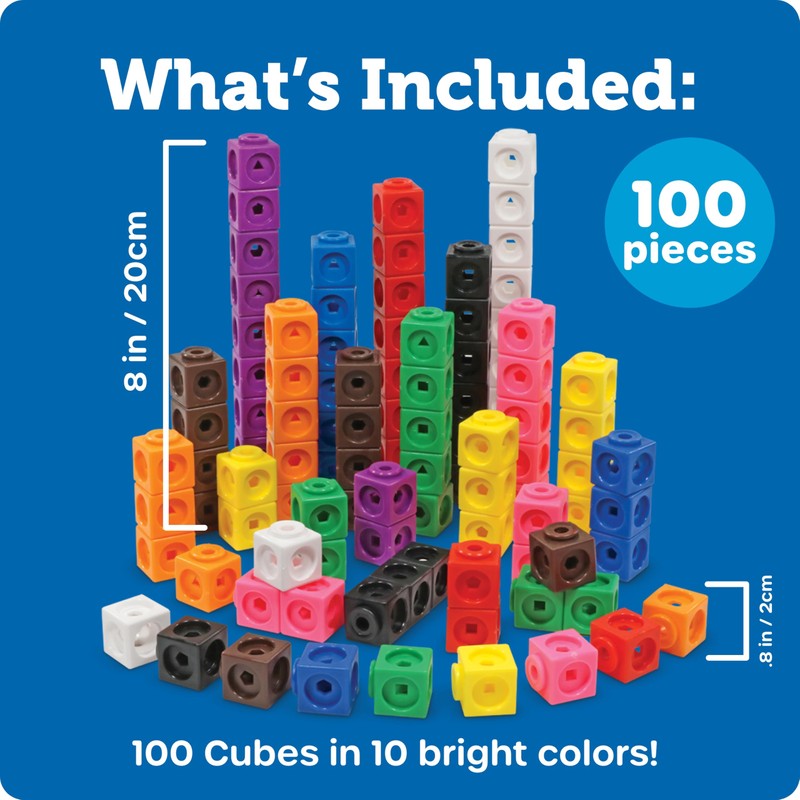 Learning Resources MathLink Cubes - Set of 100 Cubes, Ages