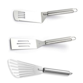 3 PCS Stainless Steel Fish Spatula Set Nonstick Cookware Flip Grill & Fry with Perforated Handle Cooking Baking Mixing