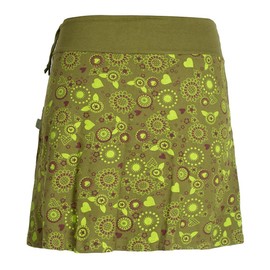 Vishes - Alternative Clothing - Short Women's Hippie Floral Skirt Made of Cotton with Pockets, olive
