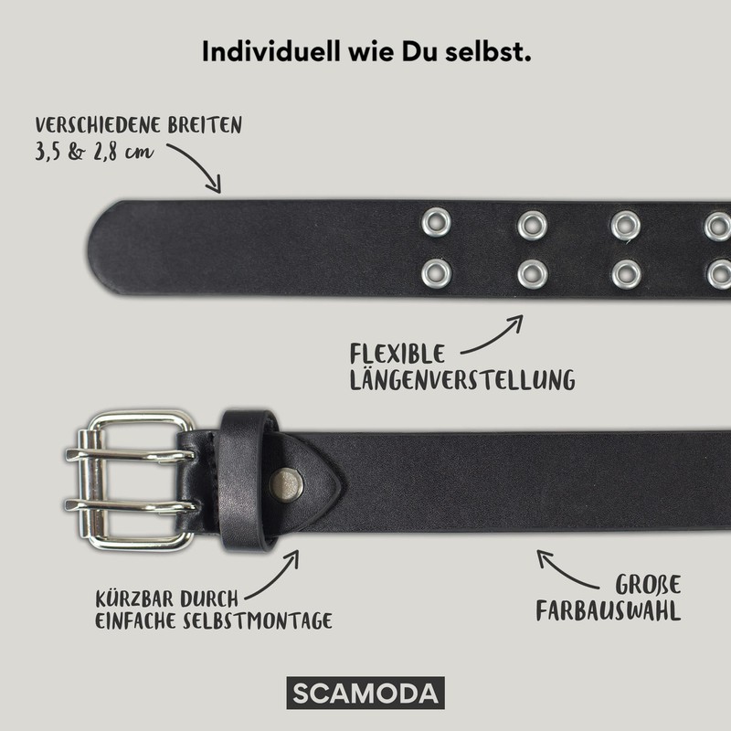 SCAMODA Double Hole Rivet Belt with Leather for Men and