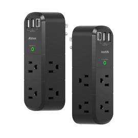 2 Pack USB Outlet Extender- with Rotating Plug, 6 AC Multi Plug Outlet and 3 USB Ports (1 USB C), 3-Sided Swivel Power Strip with Spaced Outlet Splitter for Home, Office, Travel (Black)