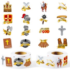 Haooryx 1000pcs Armor of God Sticker Rolls, 16 Designs Christian Religious Theme Self Adhesive Sticker Decals Cartoon Bible Armor Medieval Knight Castle Sword Sticker for Kids Sunday School VBS Supply
