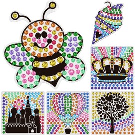 Yazhiji 6 Sheets Diamond Window Art Craft Kits for Kids, Suncatcher Kit for Ages 6 7 8 9 10 Ice Cream Tree Bee Castle DIY Painting Kit for Girls or Boys Ages 6+ Gemstone Sticker as Party Decor