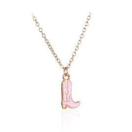 Western Gold Plated Pink Pendant Necklace Cowboy Boot Hats 14k Gold Necklaces Disco Cow Charms Cowgirl Aesthetic Jewelry Accessories Gifts for Women - Boot Pink