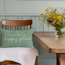 PANDICORN This is Our Happy Place Pillow Covers 12x20 Inch Sage Green Modern Farmhouse Outdoor Spring Summer Decorations Lumbar Decorative Throw Pillows Cases for Home Living Room Couch Decor