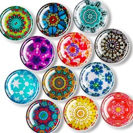 12   Glass Fridge Magnets Cute Fridge Magnet Stickers Strong Refrigerator Magnets Heavy Duty Small Magnets for Whiteboard Classroom Kitchen Office Home and Cabinet Decor - Color: Mandala, Size: 12 Pack