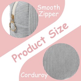 Cosmetic Bags for Women, Grey Corduroy Makeup Bag, Travel Cosmetic Bags with Metal Zip, Corduroy Face Cosmetic Bag