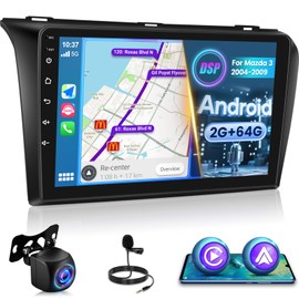 [2+64G] Android 15 Radio for Mazda 3/Mazda3 2004-2009: NHOPEEW 9 inch Touchscreen Car Stereo - Wireless Carplay and Andorid Auto, DSP Sound, 5G/WiFi, GPS, Mirror Link, SWC + Rearview Camera