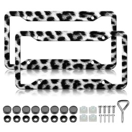 Gray Black Leopard License Plate Frames - 2 Pack Cheetah Leopard Stainless Steel License Plate Holder Covers,Rust-Proof Waterproof Car Decorative Tag Frames for Standard US 12x6 Inch