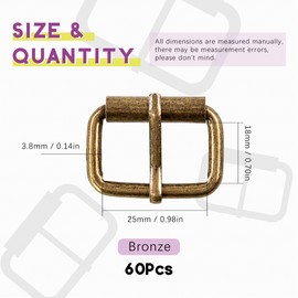 Swpeet 60Pcs 1 Inch / 25mm Bronze Heavy Duty Multi-Purpose Metal Roller Buckles Metal Rings for Belts Hardware Bags Ring Hand DIY Accessories Keychains Belts and Dog Leash