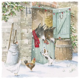GBCC Charity Christmas Cards - Farmyard in the Winter - Donkeys in the Stable - Eco-Friendly and Recyclable - Pack of 10 Cards - By The Great British Card Company,Multicoloured,141 x 141mm