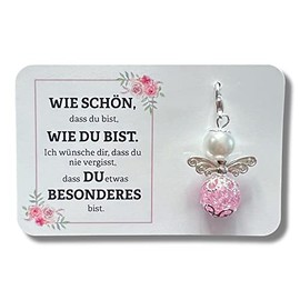 Schutzengel Schlüsselanhänger Besondere Menschen Geschenk Freundin Kollegin Geburtstag Perlenengel Kärtchen Glücksbringer Mutmacher (Rosa)