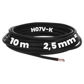 Kalitec 10 m H07V-K 2.5 mm² Black Wiring Cable, Flexible Wire Cable, PVC Single Wire, 2.5 mm² Wire, Fine-Strand Wiring, Single Wire, Single Wire, Switch Wire