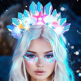 GENBREE Light Up Mermaid Costume Headband Starfish Crown Ocean Hair Accessories for Women
