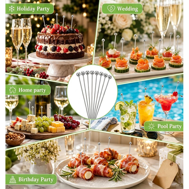 Thrymme 24Pcs Metal Cocktail Sticks, Cocktail Skewers for Martini Olive