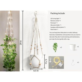 Hanging  with Lights Artificial for Home Hanger with Vines Faux Hanging Planter for Wall Ceiling Bedroom Bathroom Kitchen Office Boho Decor Indoor - Color: Fake Plants + LED Lights