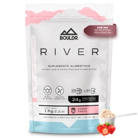 Proteína Hidrolizada Whey River Sabor Fresa 1kg - 24g de Proteína por Porción - Suplemento Alimenticio Con Enzimas Digestivas - Sin Azúcares Añadidos 