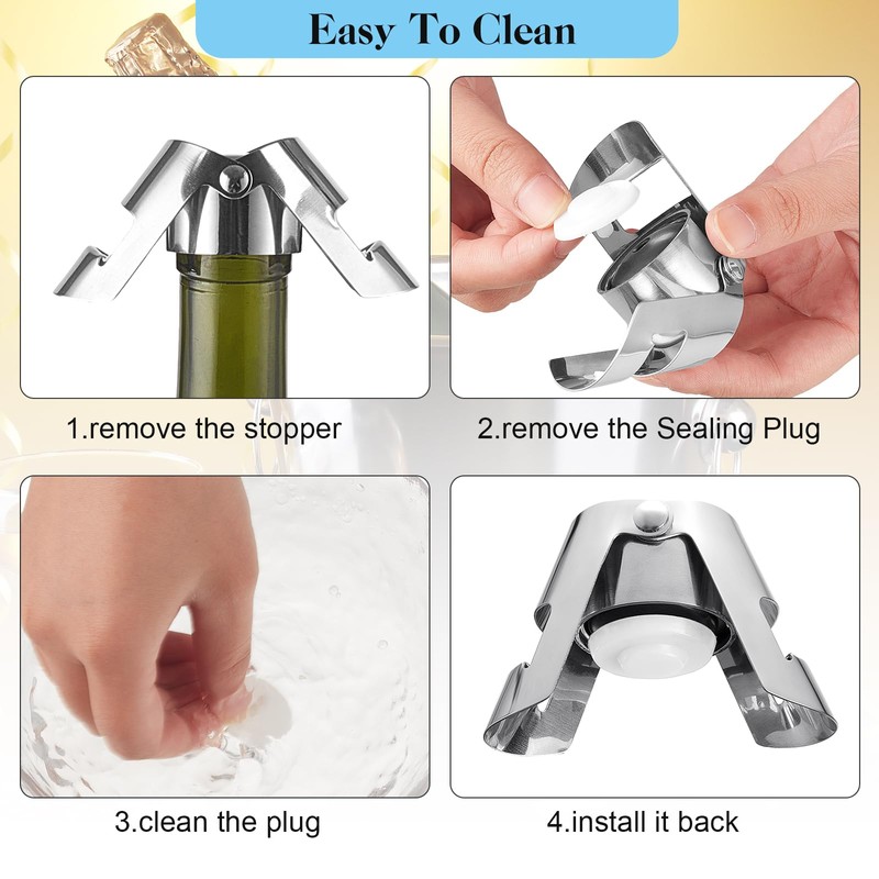 Tessco 24 Pcs Stainless Steel Champagne Stopper Reusable Bottle Sealer