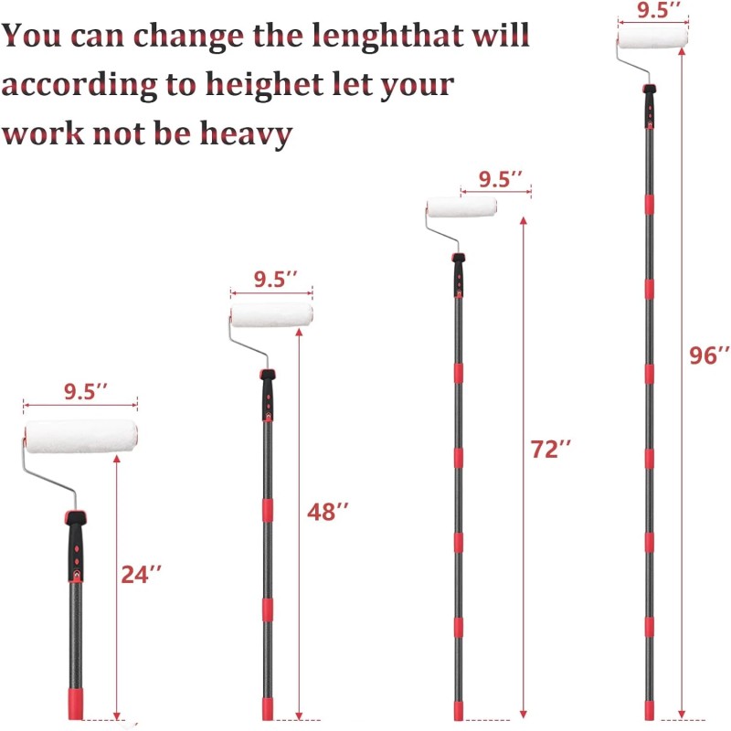 Nichcho 24"~48" long handle steel rod Painting Roller w/ 3-free