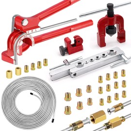 smseace 26Pack 3/16 Inch Brake line kit Include 25 FT Zinc-Plated Brake Lines with Fitting(16pcs Fittings,2pcs Union+4pcs Nut) Brake line Bender,Single Flare Tool,Cutter 3/16 Inch Brake line kit