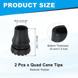 PATIKIL Quad Cane Tips 5/8 Inch, 2 Pcs Non-Slip Rubber Walking Cane Accessories Replacement Foot for Standing Stick Women Men Seniors, Black(Style 4)