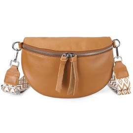 befen Small Genuine Leather Waist Pack for Women, Crossbody Bag Belt Bag Fanny Packs with Adjustable Strap-Cognac Brown