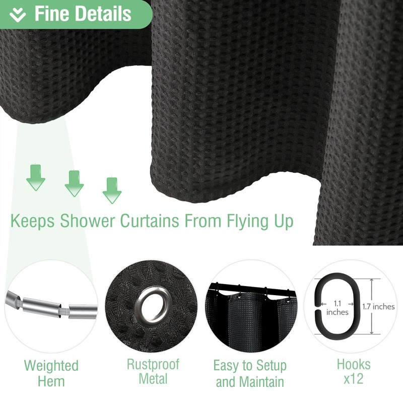 Dynamene Extra Long Shower Curtain,96 Inch Long Waffle Weave Heavy