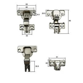 LIKERAINY 95 Degree Half Overlay Face Frame Hinge 35mm for Cabinet Door Compact Short Mini Hinges for Cabinet Cupboard Wardrobe Pack of 8