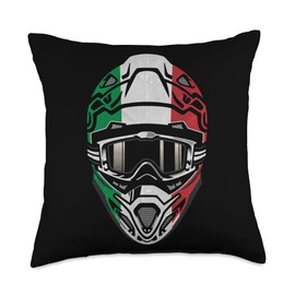 Motocross Dirt Bike BMX Rider Helmet Graphic Motocross Helmet with Flag of Italy Throw Pillow, 18x18, Multicolor