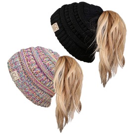 Funky Junque - Gorro de cola de caballo para niños, Paquete de 2 - Marfil y Rosa Dulce, Talla única