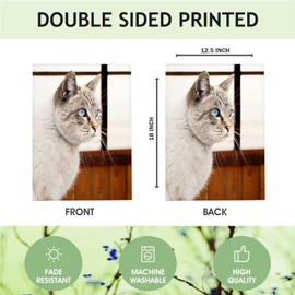 Mugod Cat Small Garden Flag for Outside, Beautiful White and Gray Striped Tabby Cat with Blue Eyes Vertical Burlap House Flags 12.5X18 Double Sided Patio Lawn Party Decorations