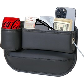 NETSEY Car Seat Gap Filler Organizer with Cup Holders, Seat Gap Storage Box for Drinks, Phones, Keys, Sunglasses, Cards, and Small Essentials (Black, Driver's Seat)