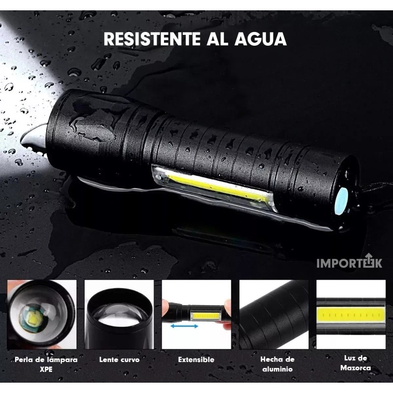 Importeek 20pz Lampara Tactica Militar Recargable Usb Led Linterna