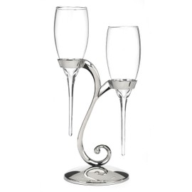 Hortense B Hewitt Raindrop Swirl Stand Champagne Toasting Flutes, Silver, 20772