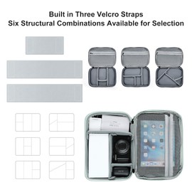 miloocul Large Capacity Electronics Accessories Organizer Travel Case with Adjustable Divider Waterproof Leather Cord Organizer Case Shockproof Tech Organizer Case (Light Green, Double Layer-Small)