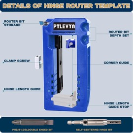 PTLEVYN Door Hinge Mounting Template Kit (Blue) for 3-5" Hinges 90° Positioning Fits 1/4" and 5/8" door thicknesses Mortise opener included Clips Quick and precise installation of woodworking tools