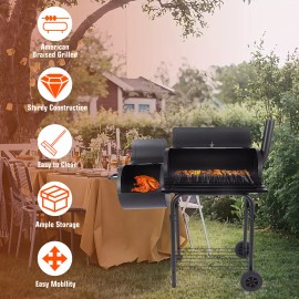 Unbranded 43’’Charcoal Grills Outdoor Patio Garden BBQ Camping Grill Portable Grill Smoker