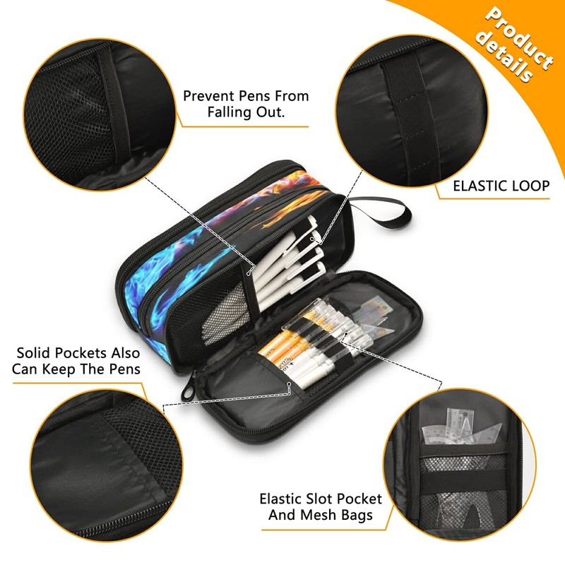 Big Capacity Pencil Case Abstract Cool Dragon Fire 3 Compartment