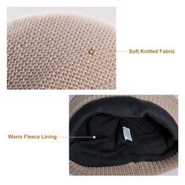 KDVOG Women Fleece Lined Knitted Hat with Visor Brim, Winter Slouchy Cable Knit Beanie Newsboy Cap for Cold Weather Blue
