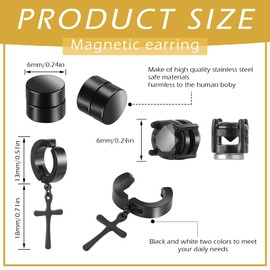 10 Pairs Magnetic Stud Earrings Stainless Steel Magnetic Earrings Non Piercing Cross Fake Earrings, Clip on Earring Magnet Earring for Men,Women,Kids,Girls