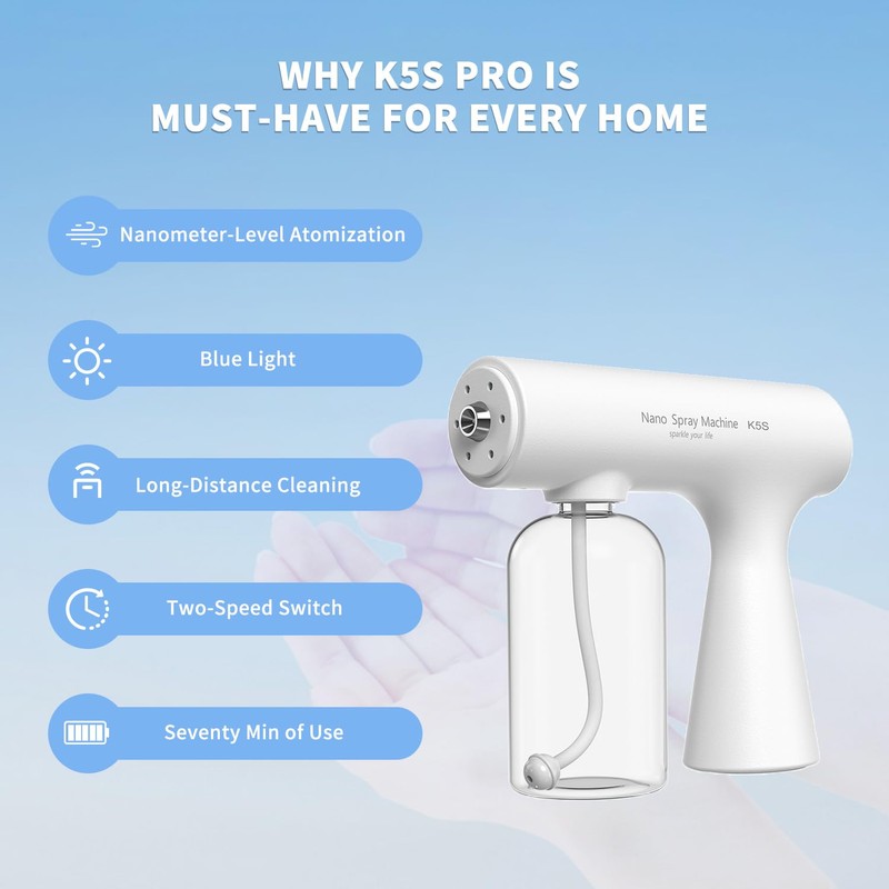 Handheld Rechargeable ULV Nano Mist Mister with Blue Light Electrostatic