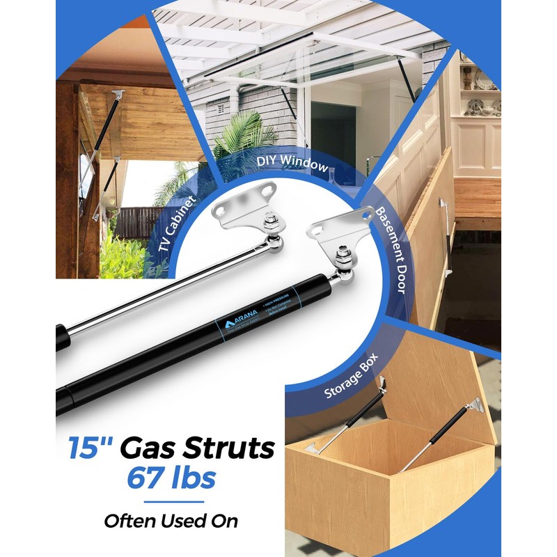 ARANA Gas Struts 15 inch 67lb with Brackets (2 Pack)