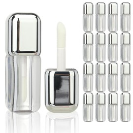 COSIDEA 16pcs Silver 5ml Square big wand lip gloss tubes for DIY lipgloss containers tubes with large doe foot applicator
