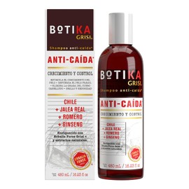 Botika Grisi - Shampoo Anti-Caída, Chile, Jalea Real, Sin Sulfatos, 480 ml | Romero hidrata y purifica, Ginseng retarda envejecimiento, Erbalia Force, libre de parabenos, uso diario, brillo y sedosidad